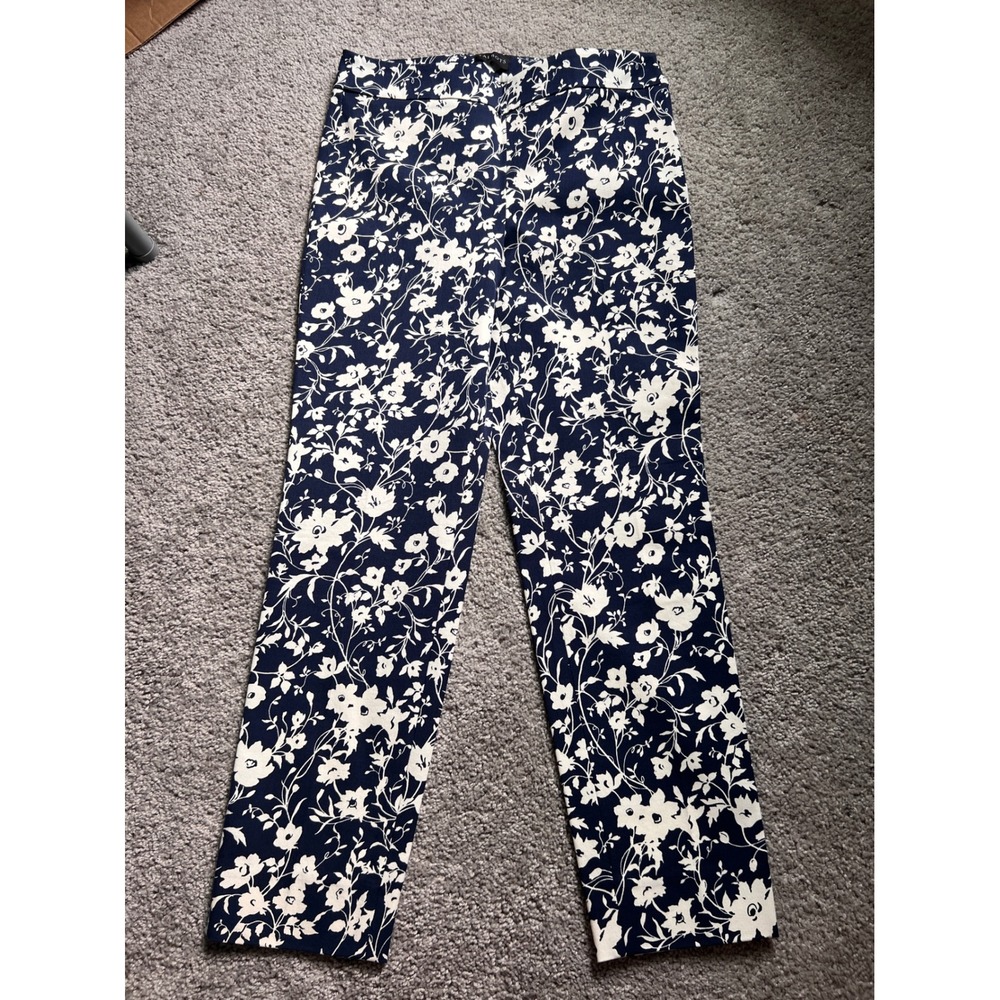 Talbots Chatham Ankle Pant 4P Navy Blue White Floral Print Stretch Trousers